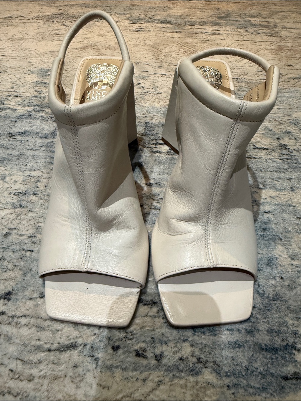 Vince Camuto Creamish White Open-Toe Slingback Block Heels